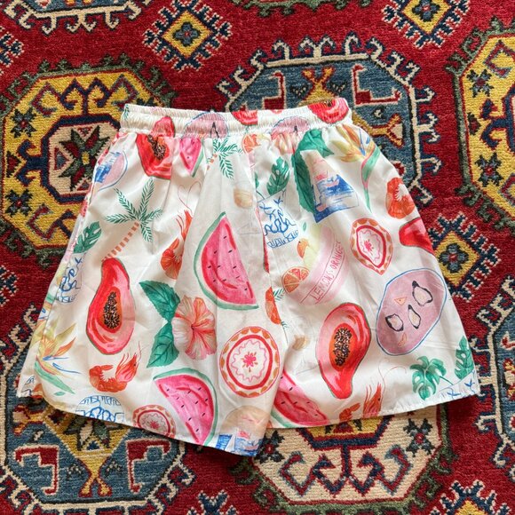 Beulah Style Fruit Print Shorts Elastic Waist Summer Tropical - Picture 2 of 3